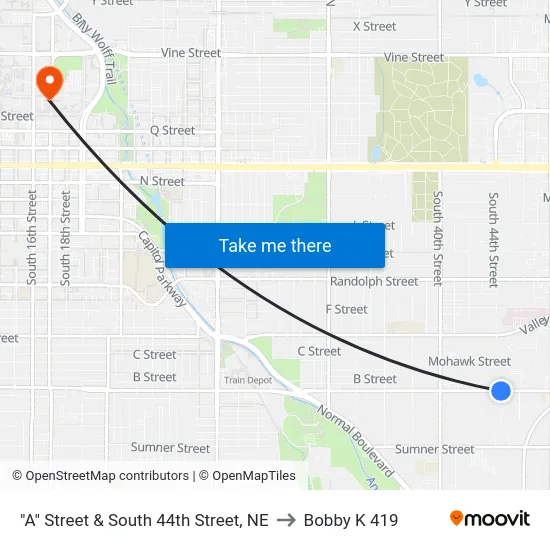 "A" Street & South 44th Street, NE to Bobby K 419 map