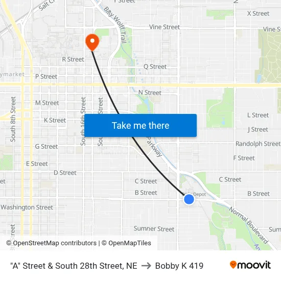 "A" Street & South 28th Street, NE to Bobby K 419 map