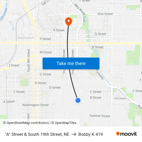 "A" Street & South 19th Street, NE to Bobby K 419 map