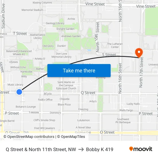 Q Street & North 11th Street, NW to Bobby K 419 map