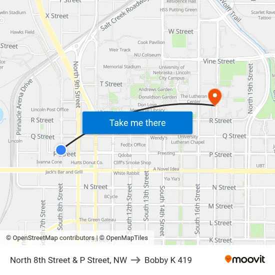 North 8th Street & P Street, NW to Bobby K 419 map