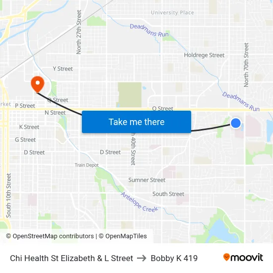 Chi Health St Elizabeth & L Street to Bobby K 419 map