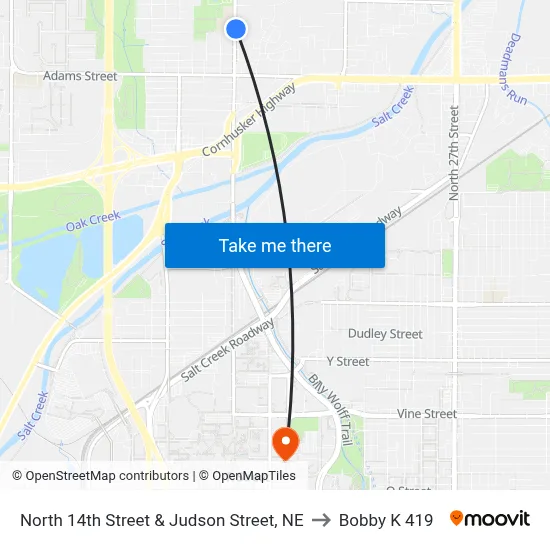 North 14th Street & Judson Street, NE to Bobby K 419 map