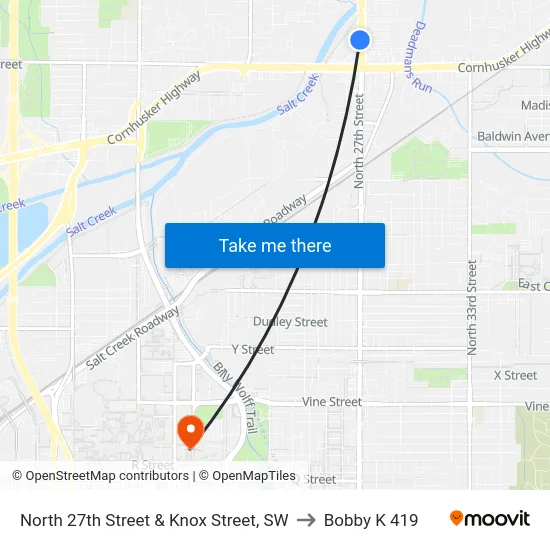 North 27th Street & Knox Street, SW to Bobby K 419 map