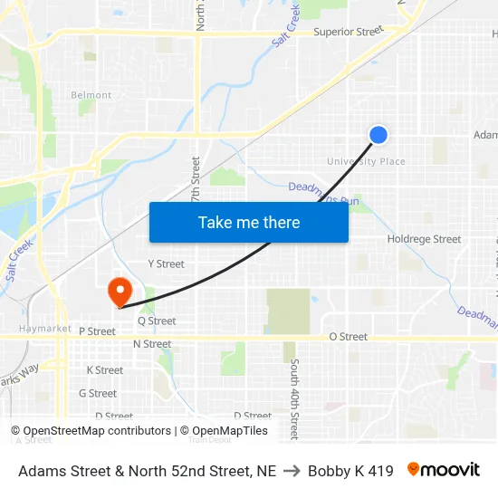 Adams Street & North 52nd Street, NE to Bobby K 419 map