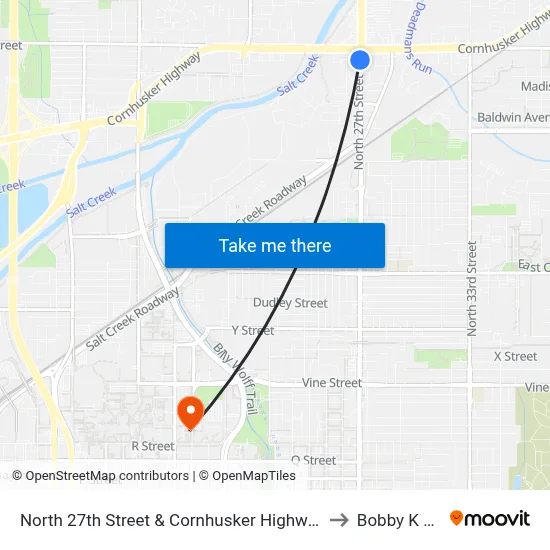 North 27th Street & Cornhusker Highway, SW to Bobby K 419 map
