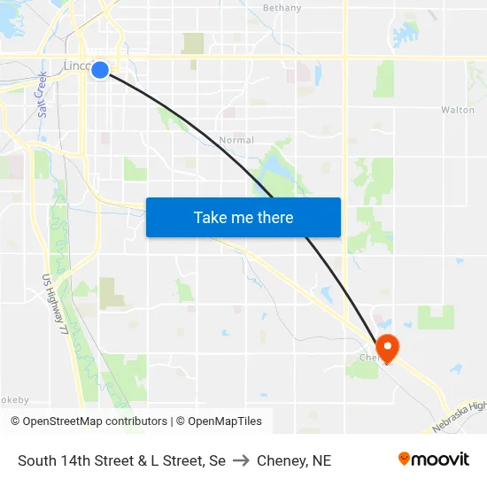 South 14th Street & L Street, Se to Cheney, NE map