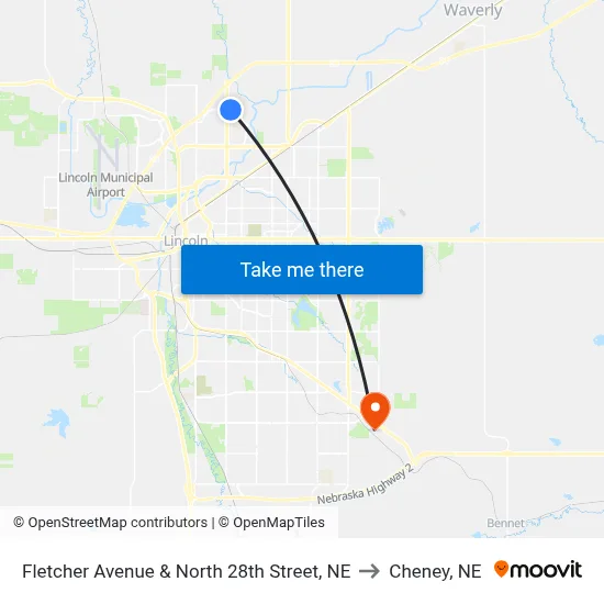 Fletcher Avenue & North 28th Street, NE to Cheney, NE map