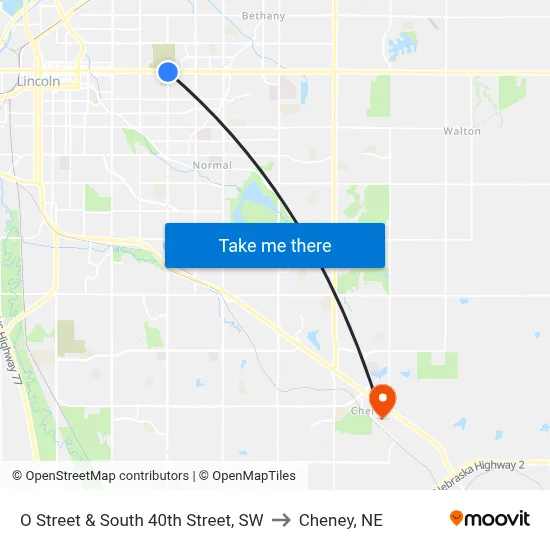 O Street & South 40th Street, SW to Cheney, NE map