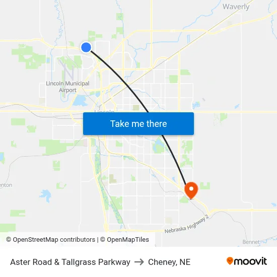 Aster Road & Tallgrass Parkway to Cheney, NE map