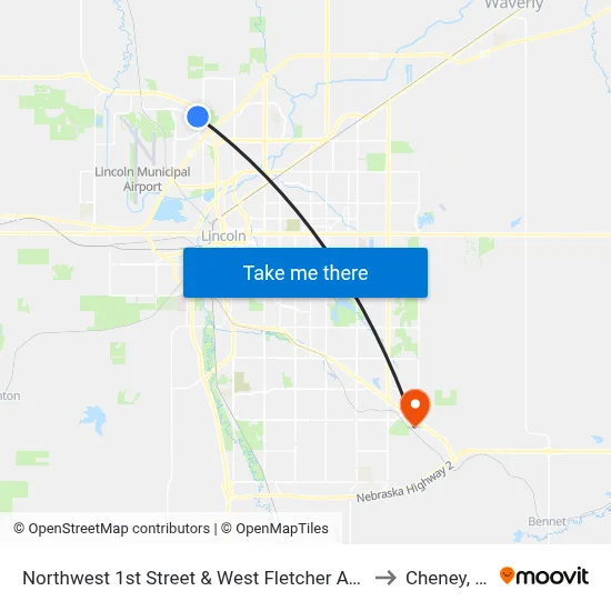 Northwest 1st Street & West Fletcher Avenue to Cheney, NE map