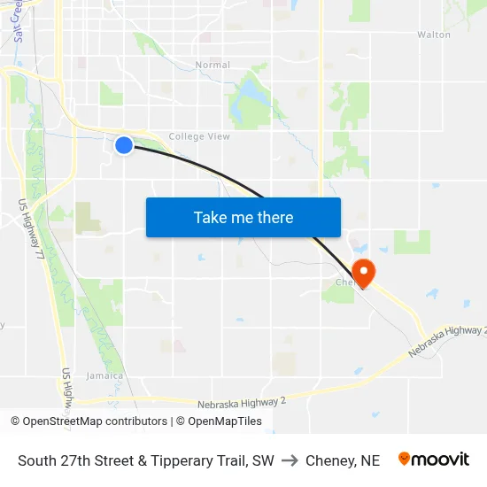 South 27th Street & Tipperary Trail, SW to Cheney, NE map
