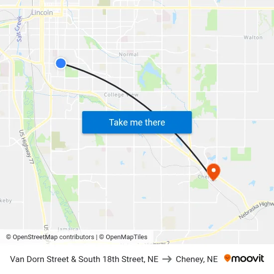 Van Dorn Street & South 18th Street, NE to Cheney, NE map