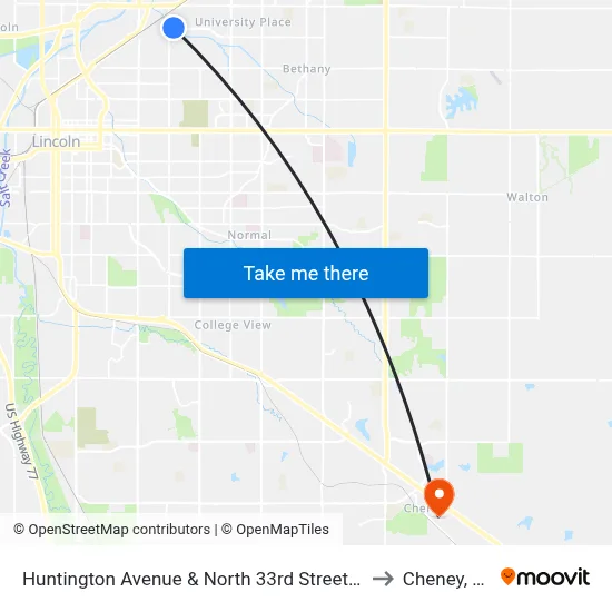 Huntington Avenue & North 33rd Street, NE to Cheney, NE map