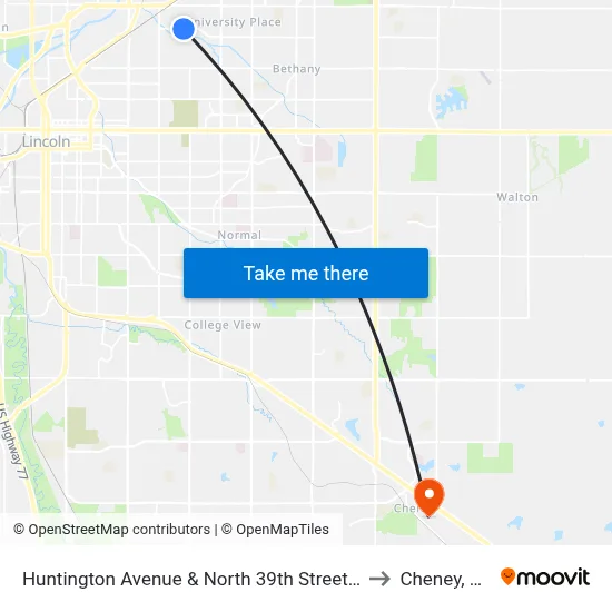 Huntington Avenue & North 39th Street, S to Cheney, NE map