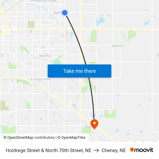 Holdrege Street & North 70th Street, NE to Cheney, NE map