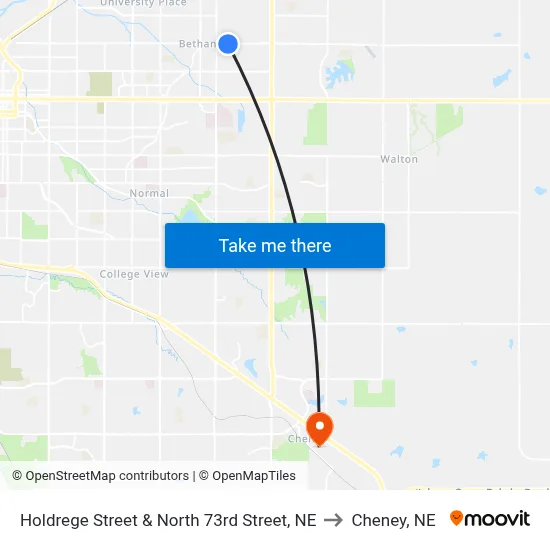 Holdrege Street & North 73rd Street, NE to Cheney, NE map