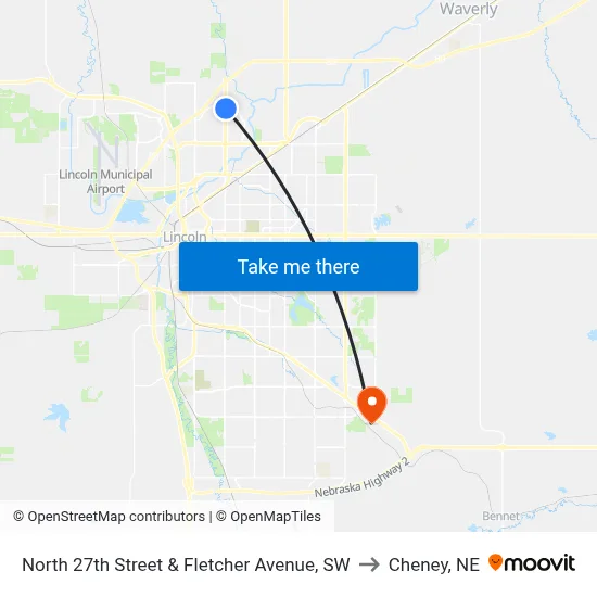 North 27th Street & Fletcher Avenue, SW to Cheney, NE map