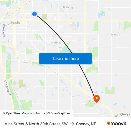 Vine Street & North 30th Street, SW to Cheney, NE map