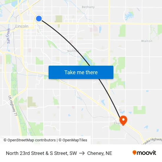 North 23rd Street & S Street, SW to Cheney, NE map