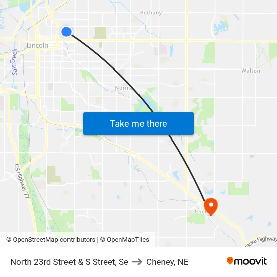 North 23rd Street & S Street, Se to Cheney, NE map