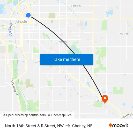 North 16th Street & R Street, NW to Cheney, NE map