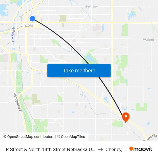 R Street & North 14th Street Nebraska Union, N to Cheney, NE map