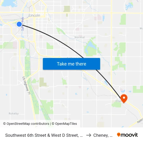 Southwest 6th Street & West D Street, NE to Cheney, NE map