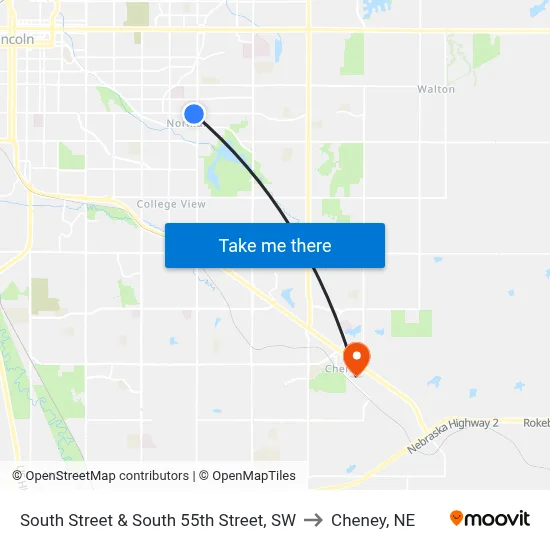 South Street & South 55th Street, SW to Cheney, NE map