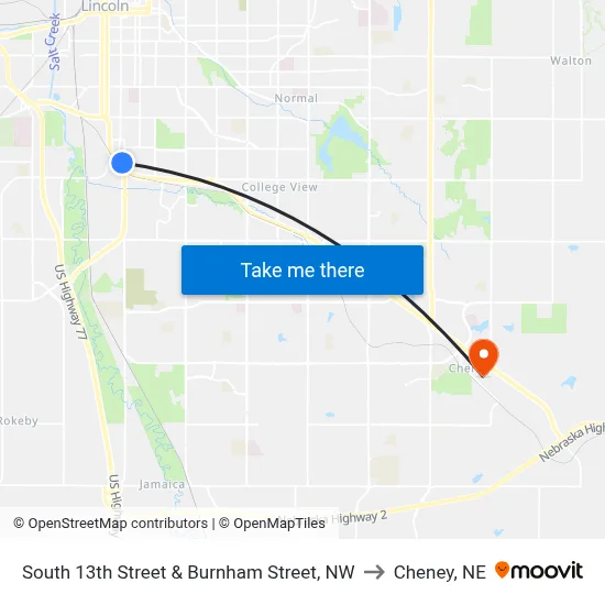 South 13th Street & Burnham Street, NW to Cheney, NE map