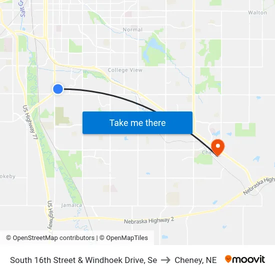 South 16th Street & Windhoek Drive, Se to Cheney, NE map