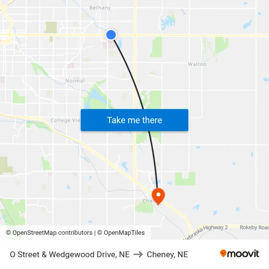 O Street & Wedgewood Drive, NE to Cheney, NE map