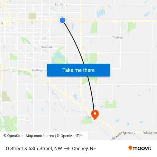 O Street & 68th Street, NW to Cheney, NE map