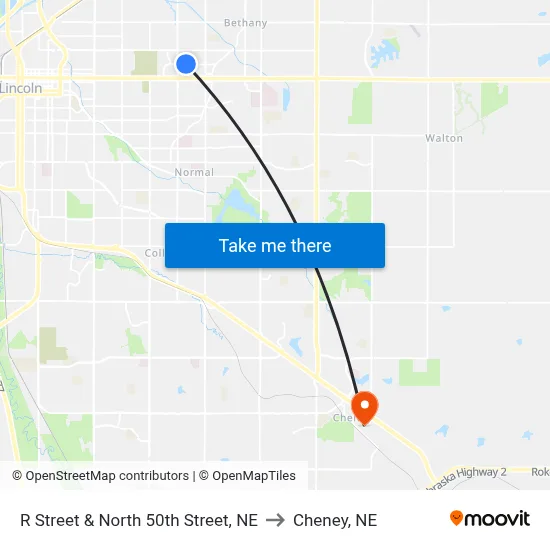 R Street & North 50th Street, NE to Cheney, NE map