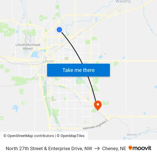 North 27th Street & Enterprise Drive, NW to Cheney, NE map