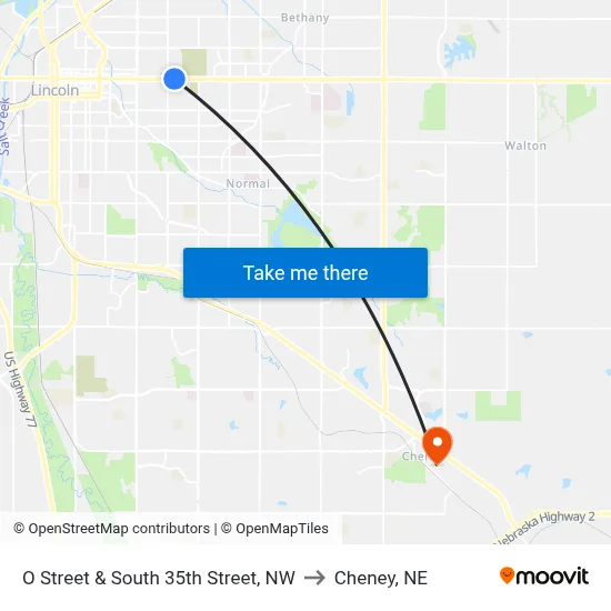 O Street & South 35th Street, NW to Cheney, NE map
