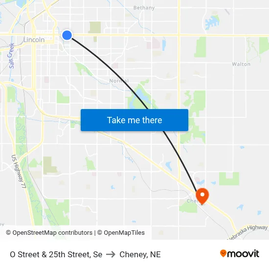 O Street & 25th Street, Se to Cheney, NE map