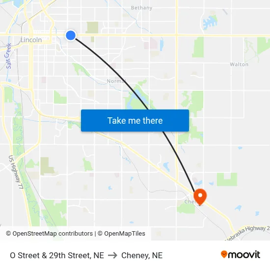O Street & 29th Street, NE to Cheney, NE map