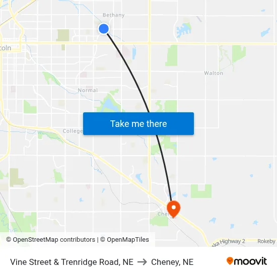 Vine Street & Trenridge Road, NE to Cheney, NE map