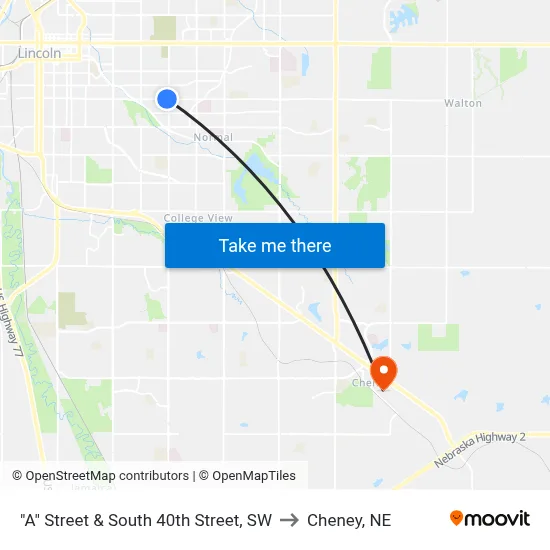 "A" Street & South 40th Street, SW to Cheney, NE map