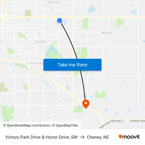 Victory Park Drive & Honor Drive, SW to Cheney, NE map