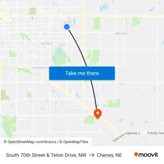 South 70th Street & Teton Drive, NW to Cheney, NE map