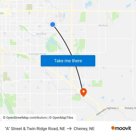 "A" Street & Twin Ridge Road, NE to Cheney, NE map