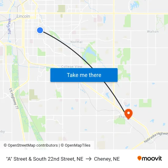 "A" Street & South 22nd Street, NE to Cheney, NE map