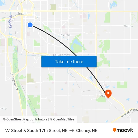 "A" Street & South 17th Street, NE to Cheney, NE map