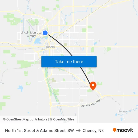 North 1st Street & Adams Street, SW to Cheney, NE map