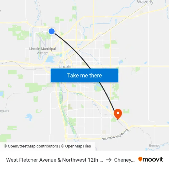 West Fletcher Avenue & Northwest 12th Street, NE to Cheney, NE map