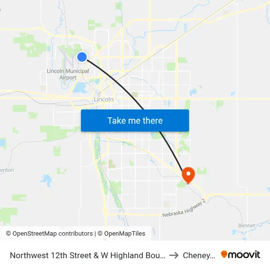 Northwest 12th Street & W Highland Boulevard, SW to Cheney, NE map