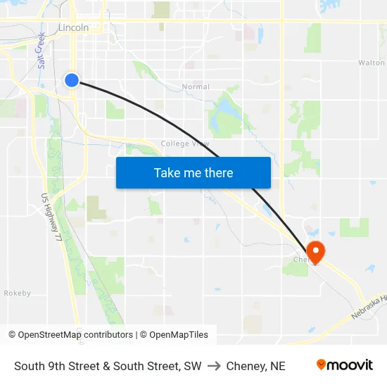 South 9th Street & South Street, SW to Cheney, NE map
