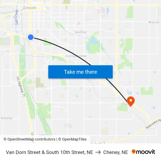 Van Dorn Street & South 10th Street, NE to Cheney, NE map